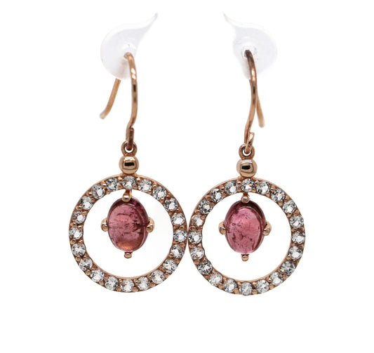 925 Rose Vermeil Pink Tourmaline / White Topaz Earring