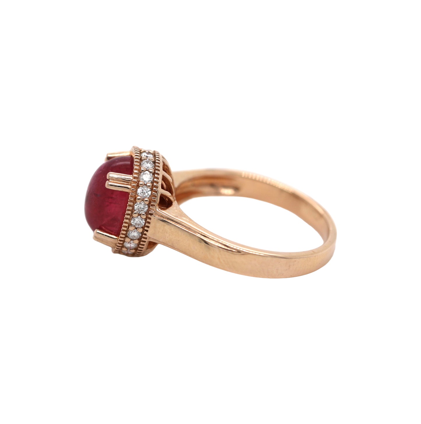 Rubellite / Diamond / Rose Gold Pated 925 Ring