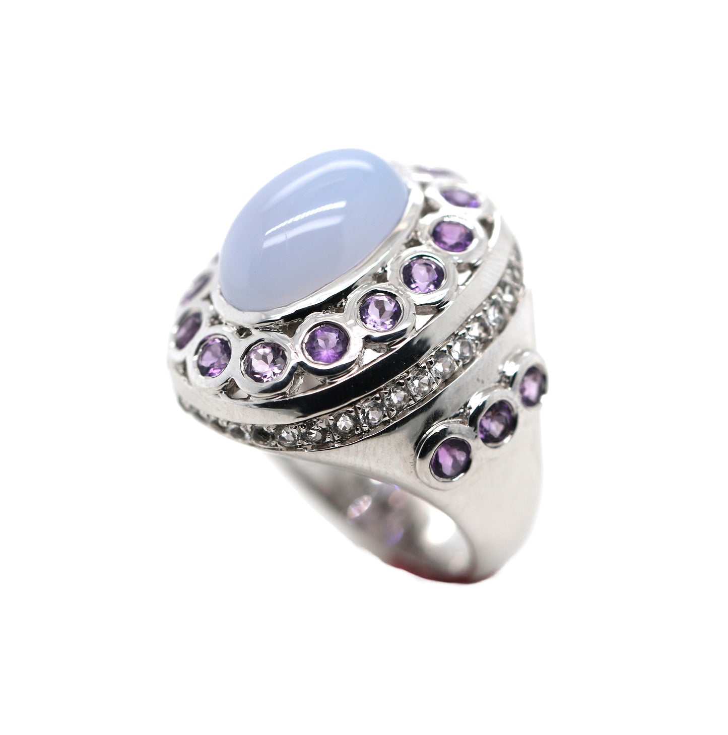 Amethyst / Blue Chalcedony / White Topaz Ring