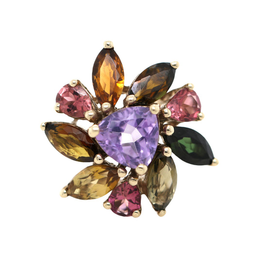 Tourmaline / Amethyst Plated in Yellow Gold Ring