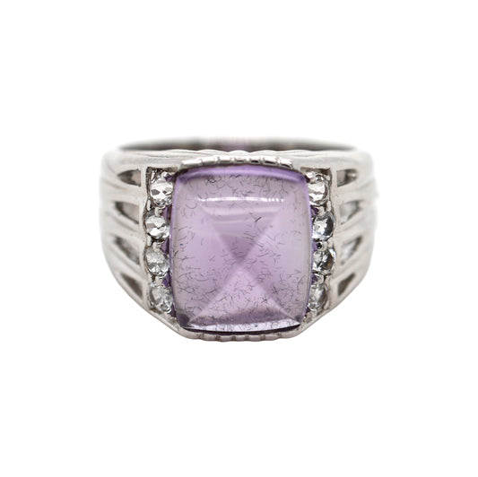 925 sterling Silver / Amethyst / White Topaz Ring