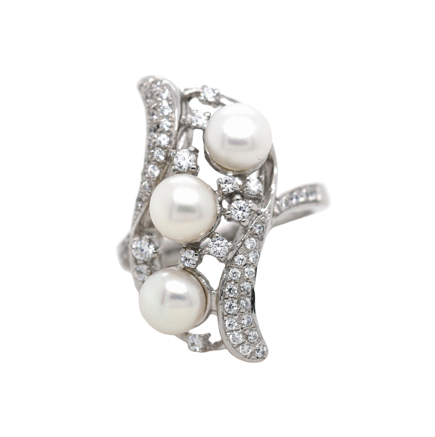 Perfect Pearl / White Topaz Ring