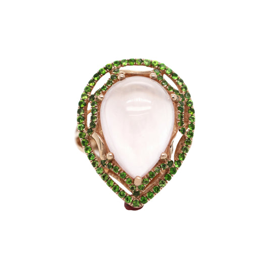 Rose Quartz/ Chrome Diopside Ring