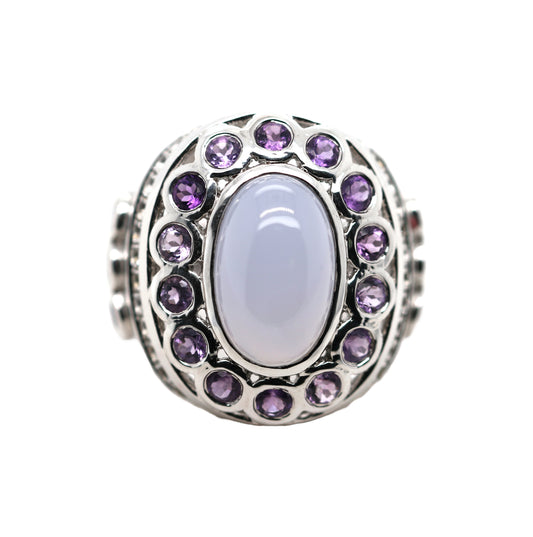 Amethyst / Blue Chalcedony / White Topaz Ring