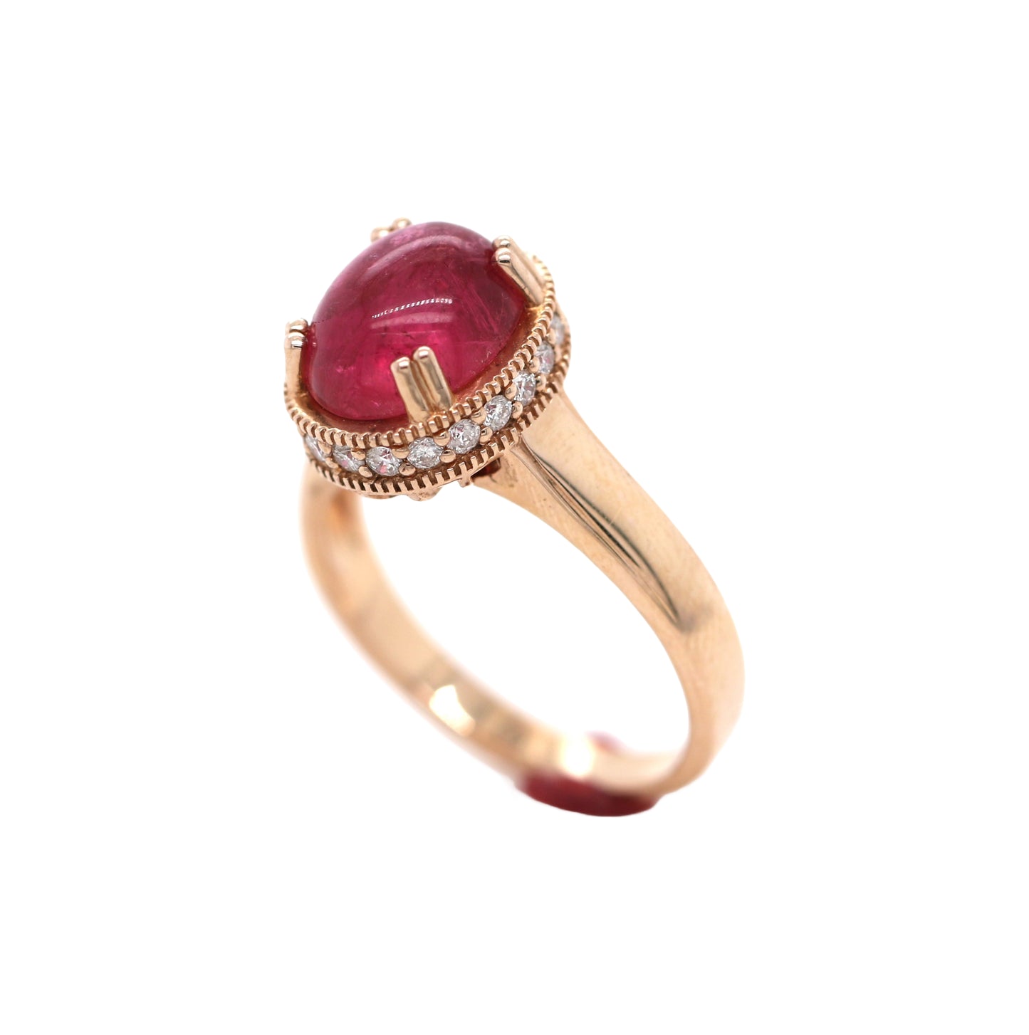 Rubellite / Diamond / Rose Gold Pated 925 Ring