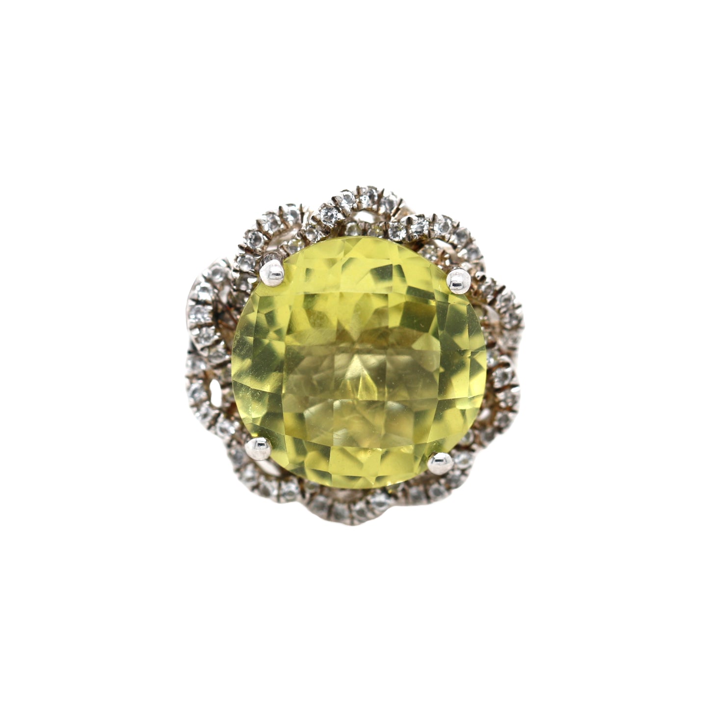 lemon Quartz / White Topaz / 925 Silver Ring
