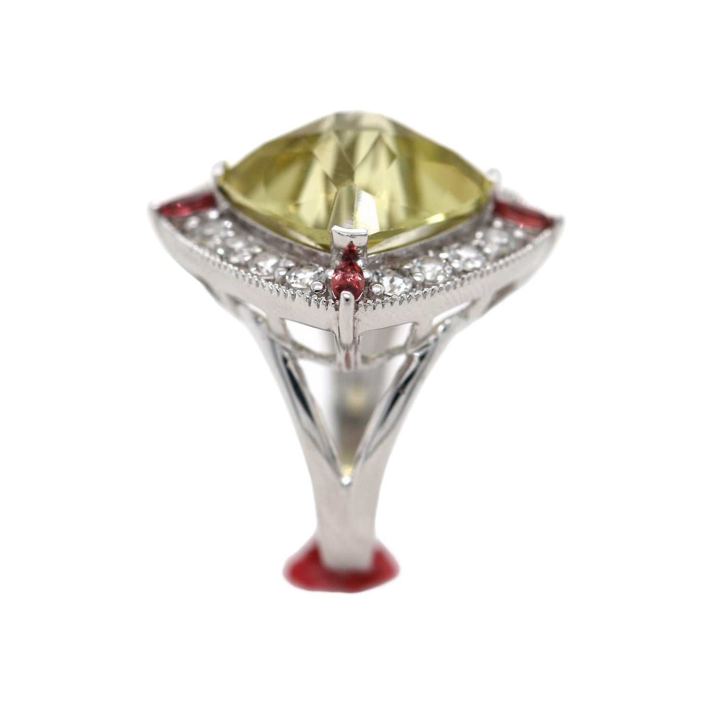 925 Lemon Quartz / Garnet / White Topaz Ring