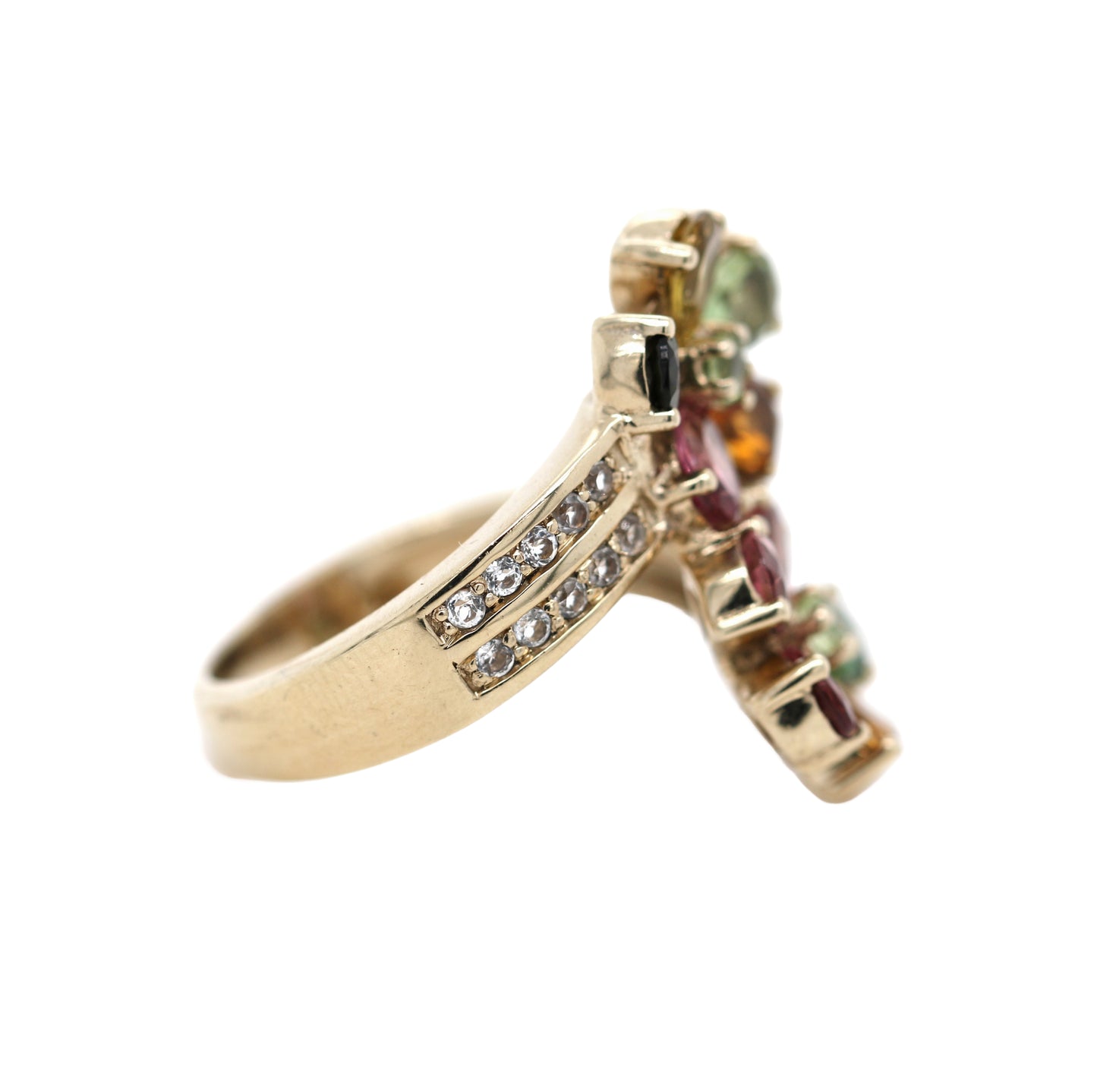 925 Yellow Vermiel / Multicolor Tourmaline / White Topaz Flower Ring