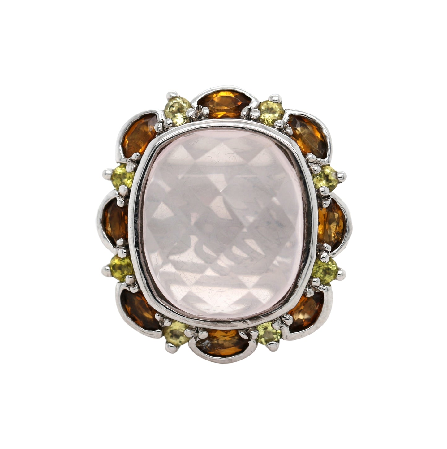 Rose Quartz/ Tourmaline / Citrine Silver Ring