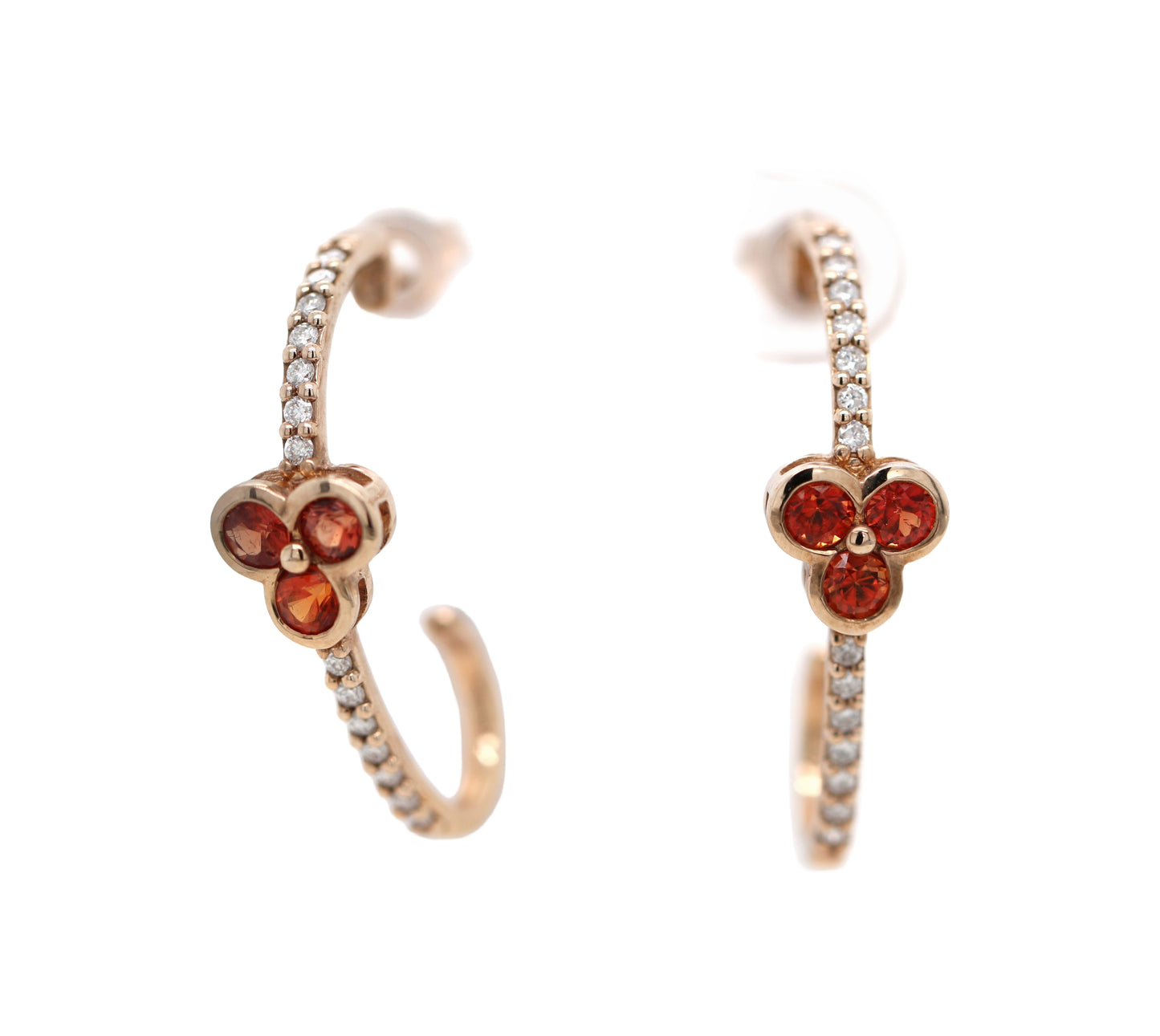 Red Sapphire/ Diamond with Rose Gold Plated Earring