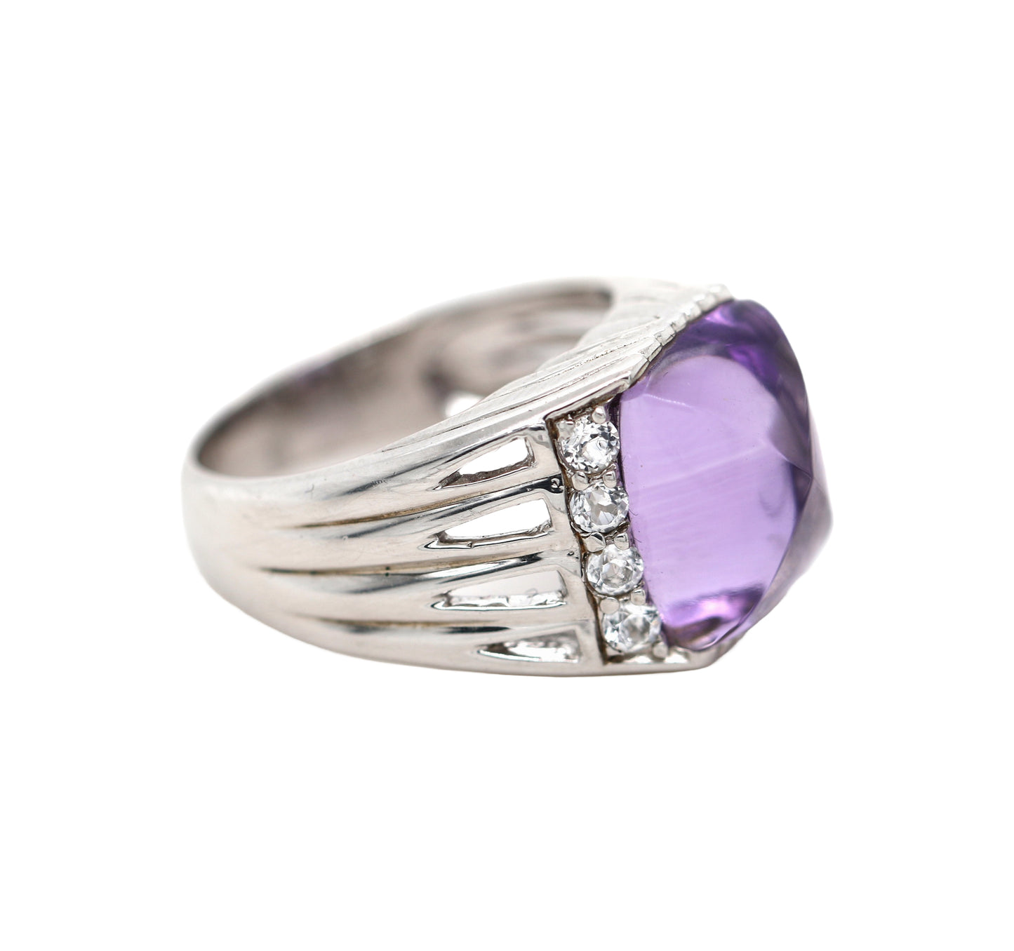 925 sterling Silver / Amethyst / White Topaz Ring