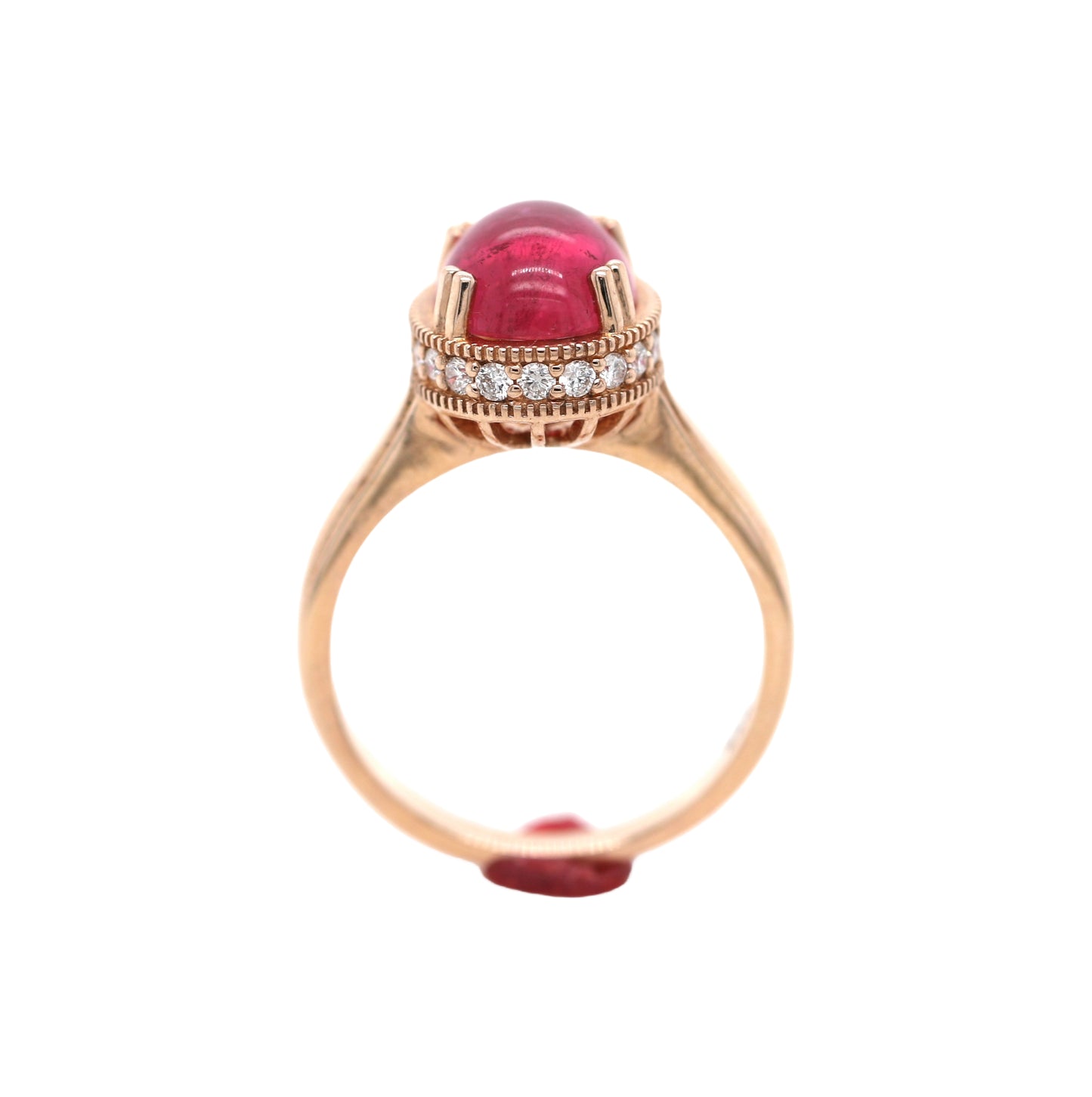 Rubellite / Diamond / Rose Gold Pated 925 Ring