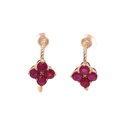 Burma Ruby / Diamond Earring