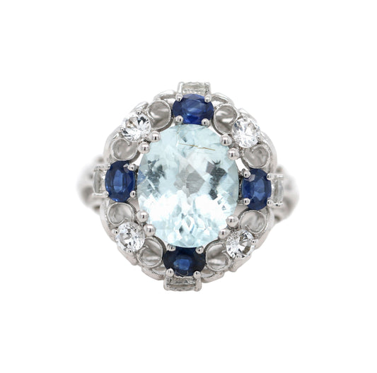 Aquamarine/ Blue Sapphire/ White Topaz Ring