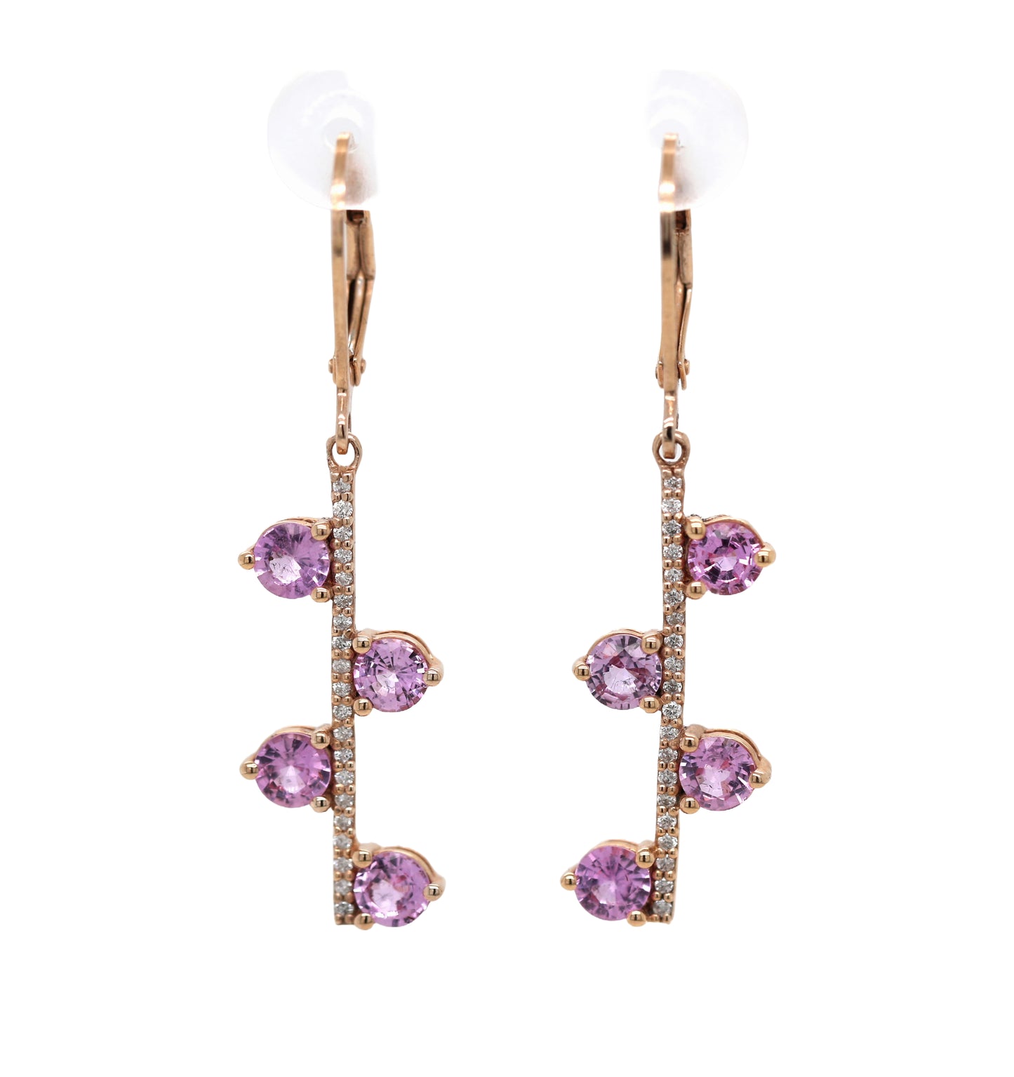 Pink Sapphire/ Diamond Lever Back Earring