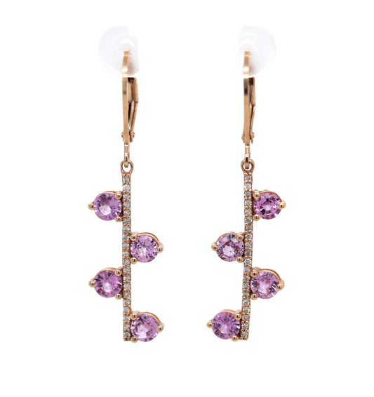 Pink Sapphire/ Diamond Lever Back Earring