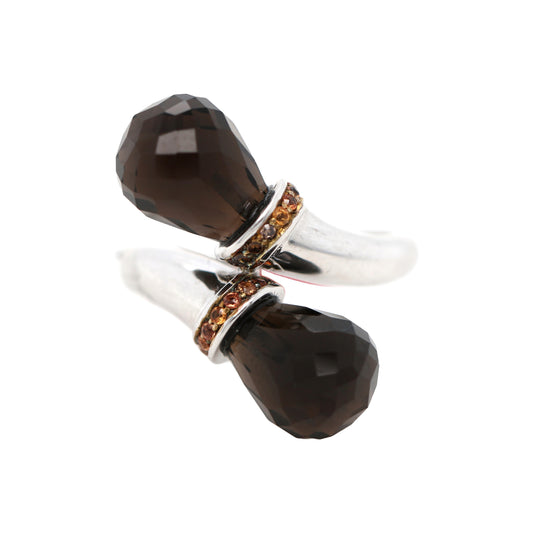 925 Sterling Silver /Smokey Quartz / Orange Sapphire Ring