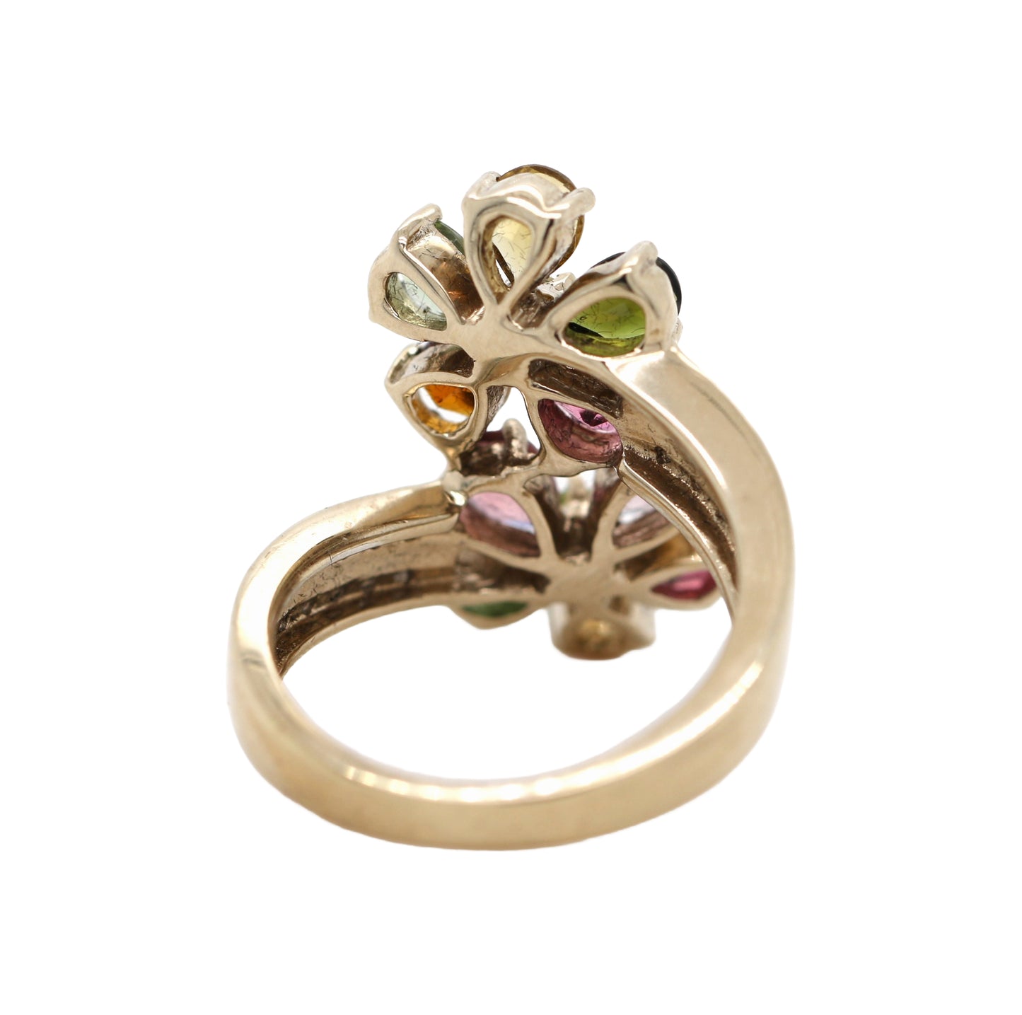925 Yellow Vermiel / Multicolor Tourmaline / White Topaz Flower Ring
