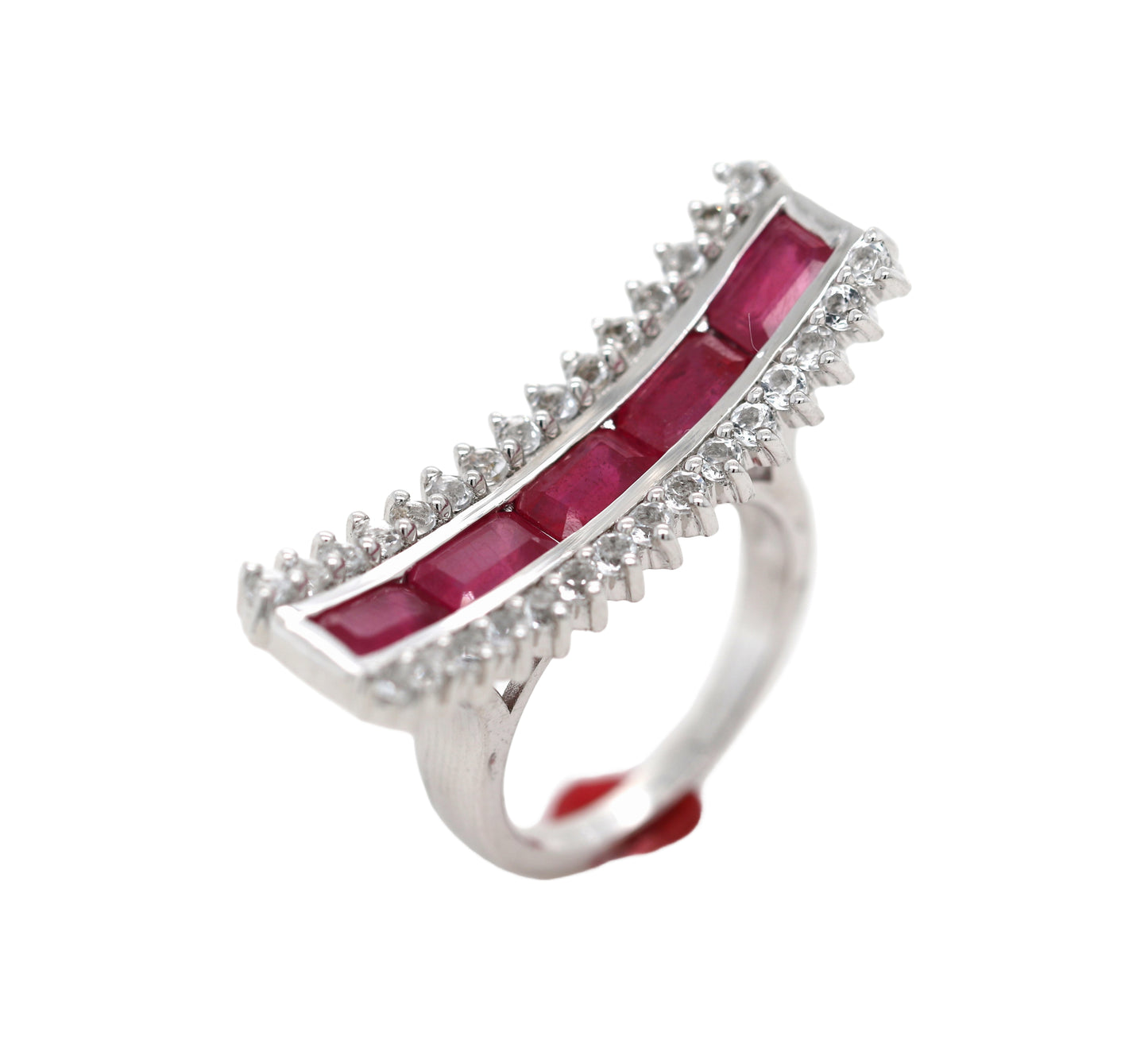 925 Glass Filled Ruby White Topaz Ring