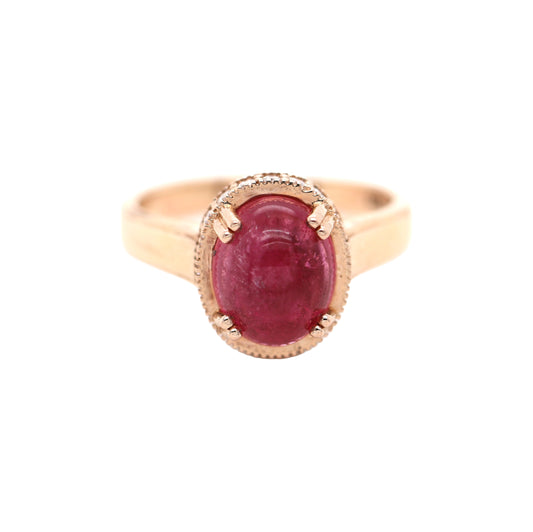 Rubellite / Diamond / Rose Gold Pated 925 Ring